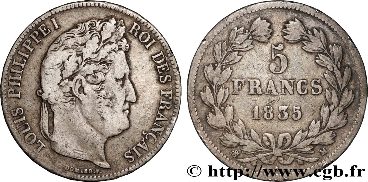 5 francs IIe type Domard 1835 Toulouse F.324/49 TB 