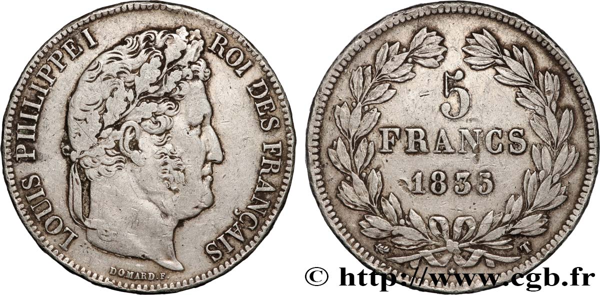 5 francs IIe type Domard 1835 Nantes F.324/51 TB+ 