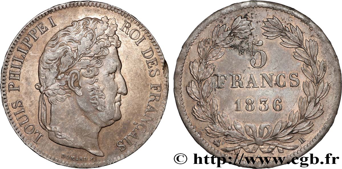 5 francs IIe type Domard 1836 Rouen F.324/54 AU 