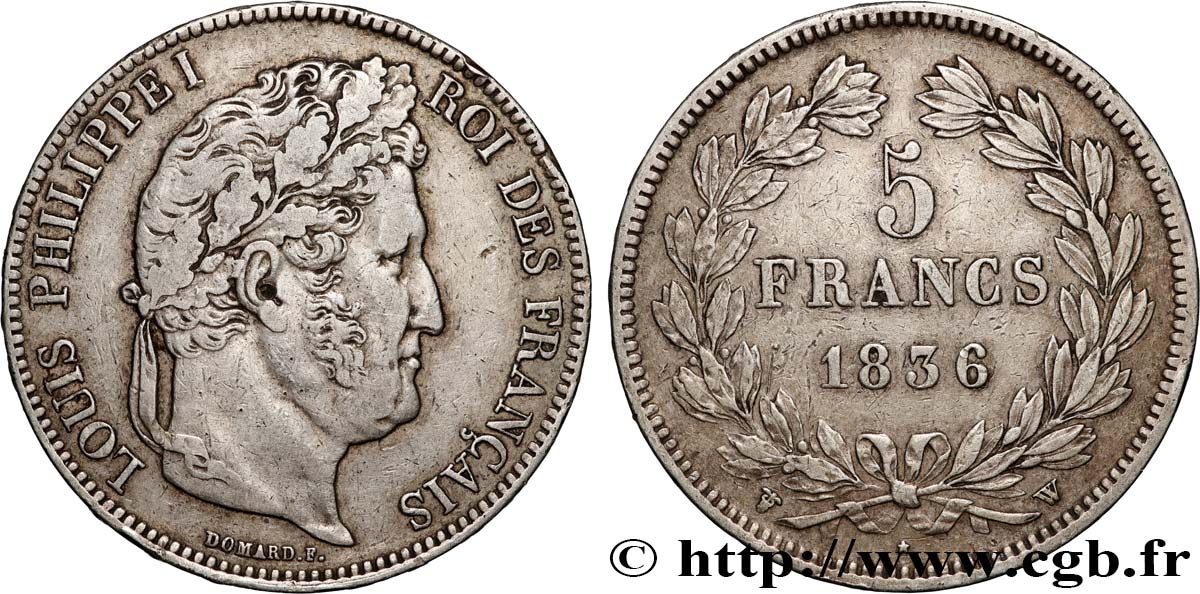 5 francs IIe type Domard 1836 Lille F.324/60 TTB 