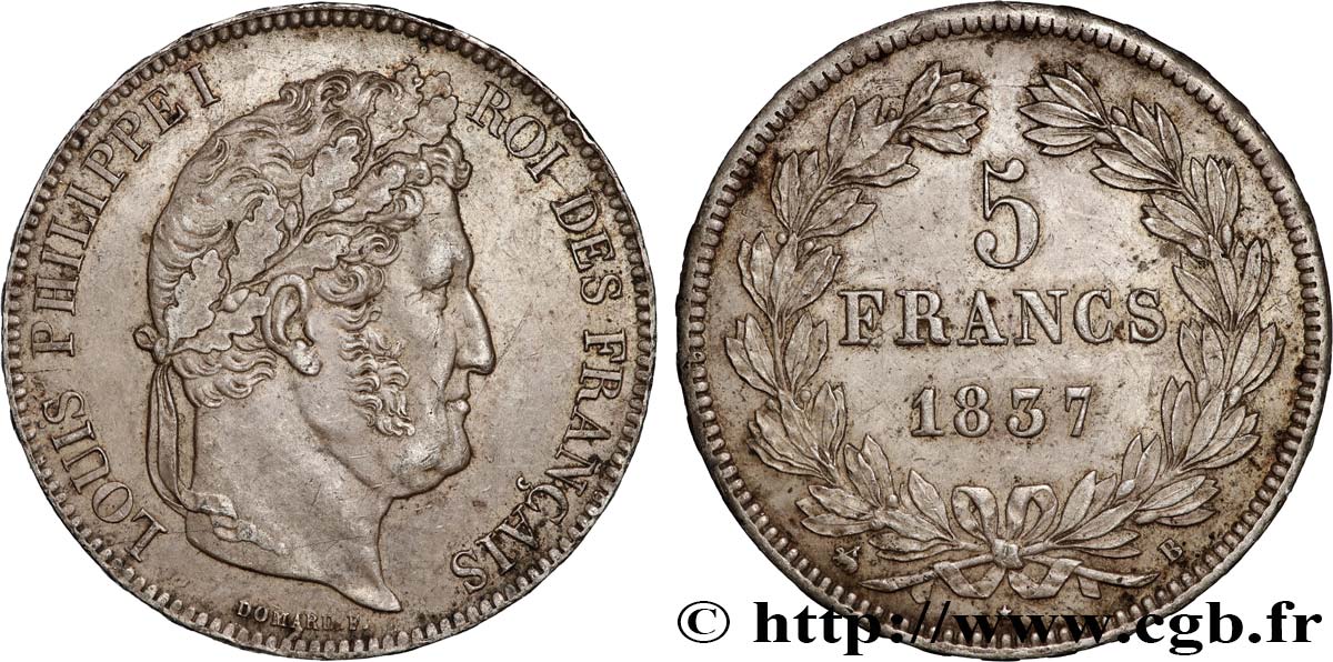 5 francs IIe type Domard 1837 Rouen F.324/62 AU53 