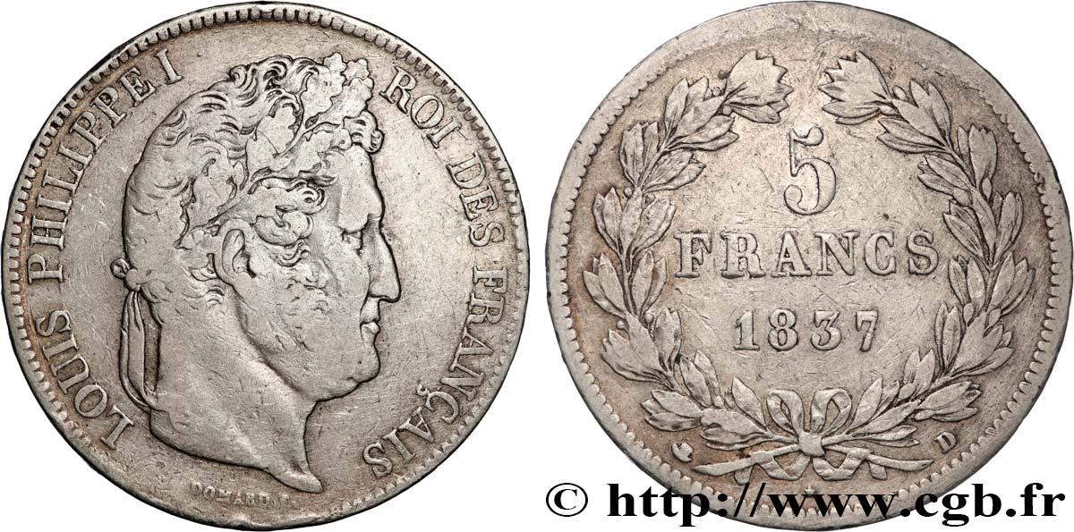 5 francs IIe type Domard 1837 Lyon F.324/64 S 