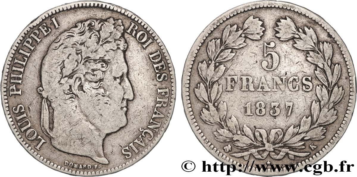 5 francs IIe type Domard 1837 Bordeaux F.324/65 MB 