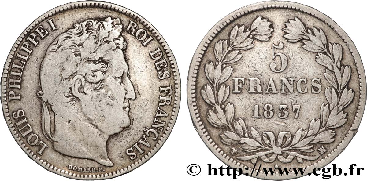 5 francs IIe type Domard 1837 Marseille F.324/66 VF 