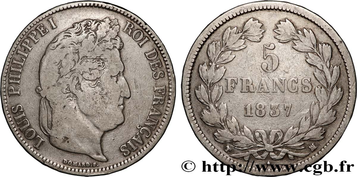 5 francs IIe type Domard 1837 Marseille F.324/66 q.MB 