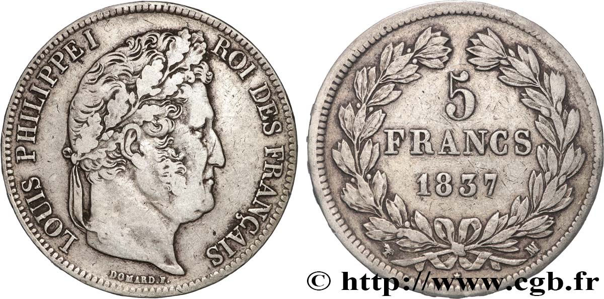 5 francs IIe type Domard 1837 Marseille F.324/66 VF 