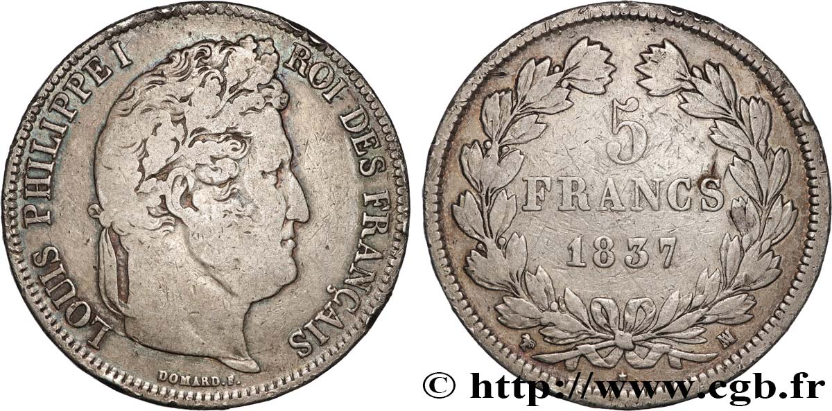 5 francs IIe type Domard 1837 Marseille F.324/66 VF 