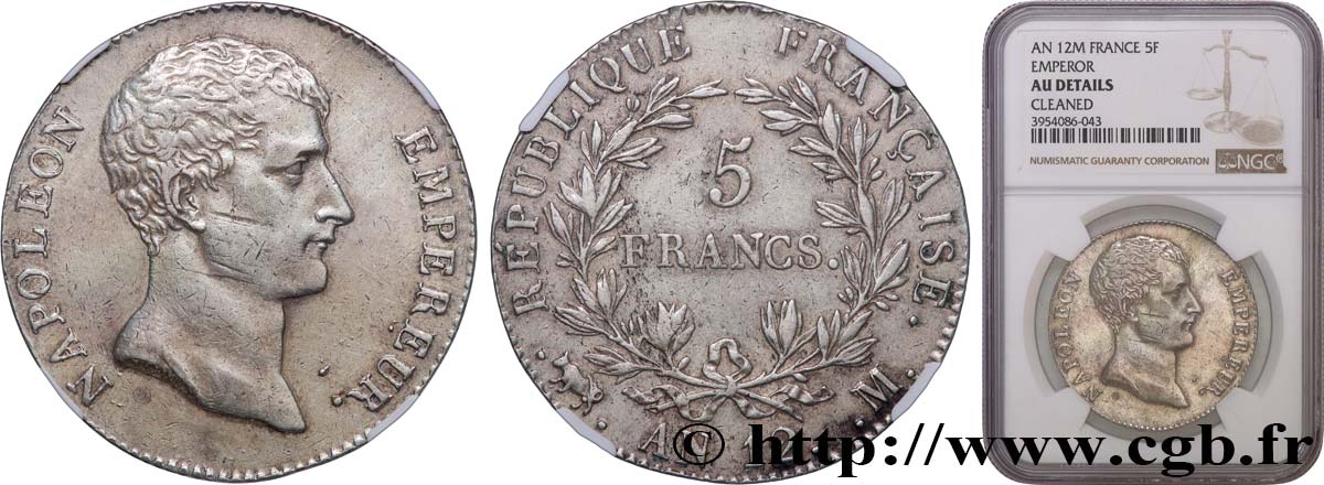 5 francs Napoléon Empereur, type intermédiaire 1804 Toulouse F.302/8 MBC+ NGC