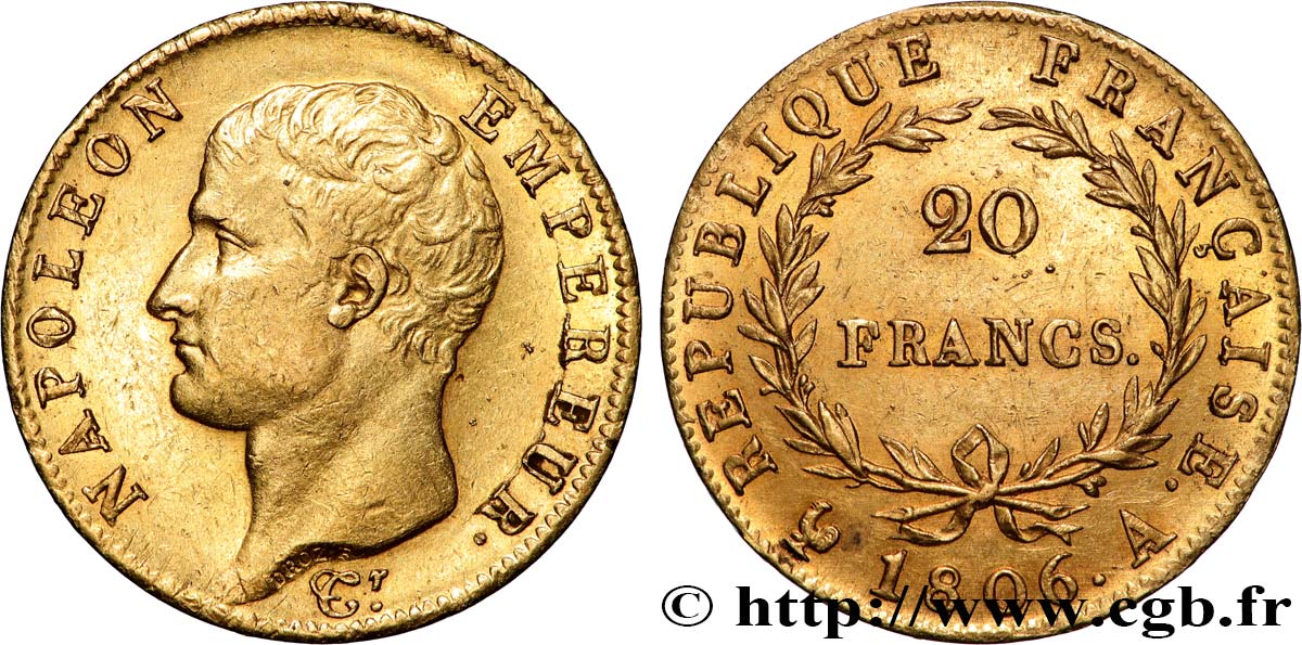 20 francs or Napoléon tête nue, Calendrier grégorien 1806 Paris F.513/1 SUP 