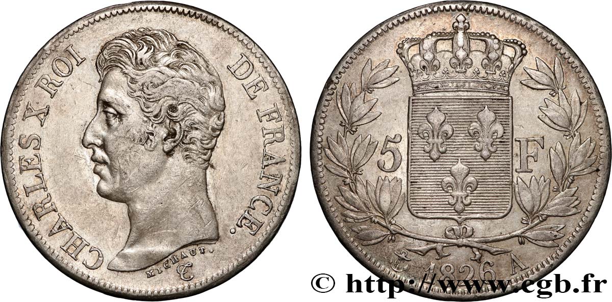 5 francs Charles X, 1er type 1826 Paris F.310/15 TTB50 