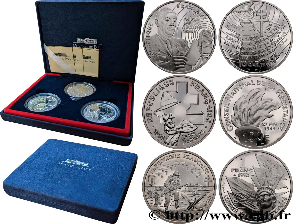 Coffret de trois pièces Belle Épreuve 100 francs - La liberté retrouvée n.d. Paris F5.1002 2 MS 