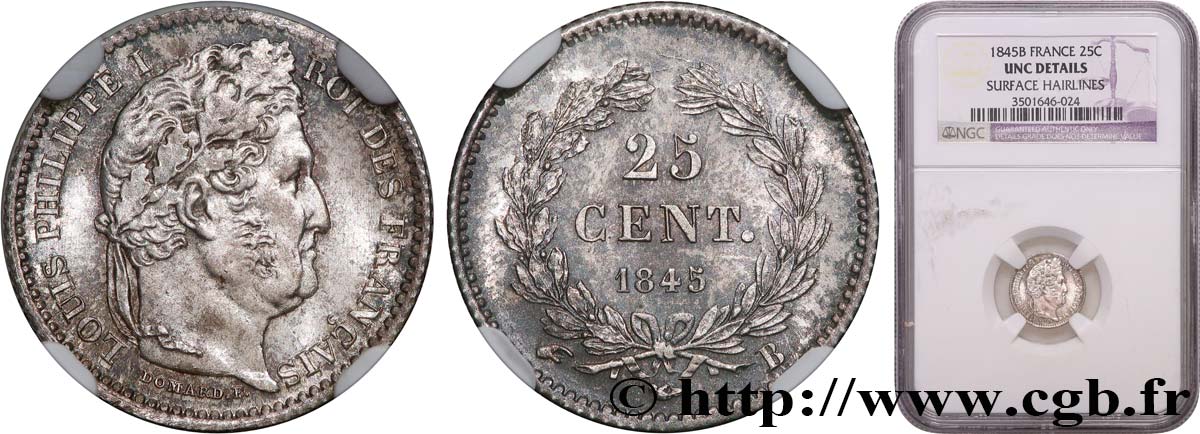 25 centimes Louis-Philippe 1845 Rouen F.167/1 SUP+ NGC