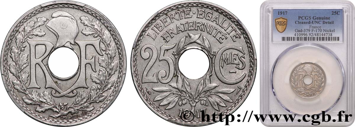 25 centimes Lindauer, Cmes souligné 1917  F.170/5 SUP+ PCGS