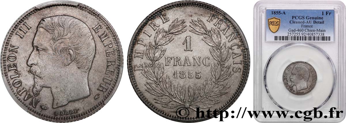 1 franc Napoléon III, tête nue 1855 Paris F.214/3 TTB+ PCGS