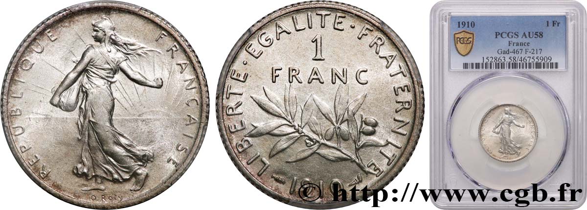 1 franc Semeuse 1910 Paris F.217/15 SUP58 PCGS