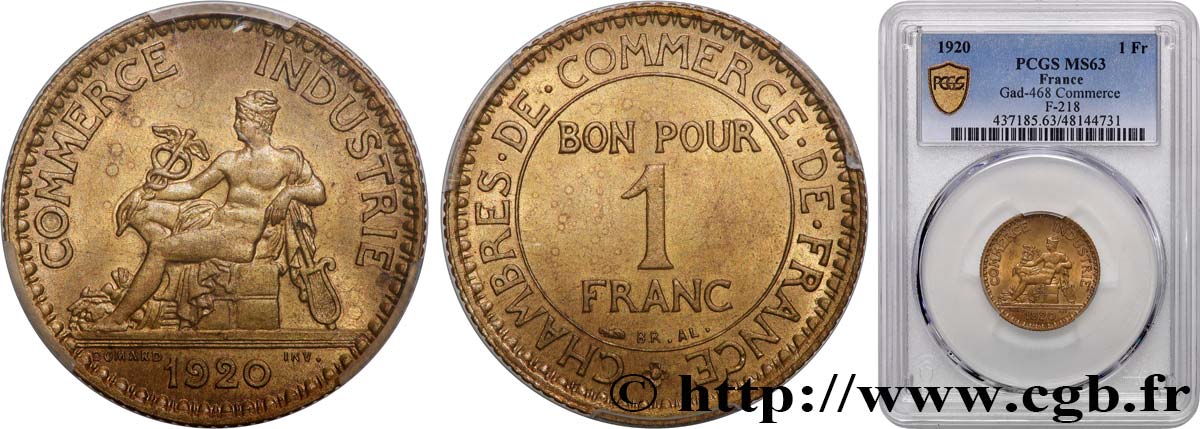 1 franc Chambres de Commerce 1920 Paris F.218/2 SPL63 PCGS