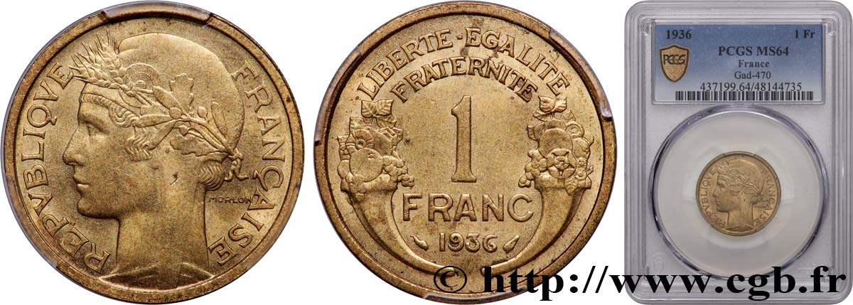 1 franc Morlon 1936 Paris F.219/7 SPL64 PCGS