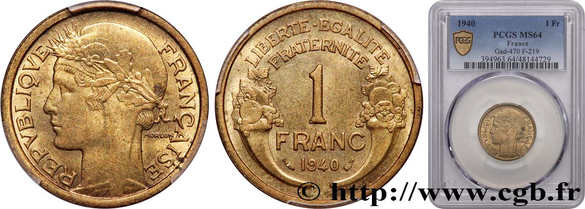 1 franc Morlon 1940 Paris F.219/11 fST64 PCGS
