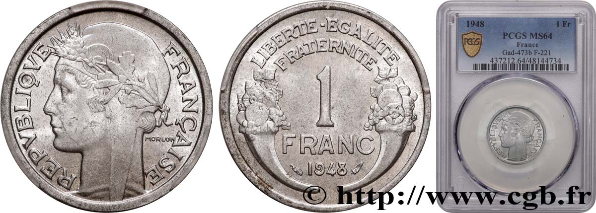 1 franc Morlon, légère 1948  F.221/13 SPL64 PCGS