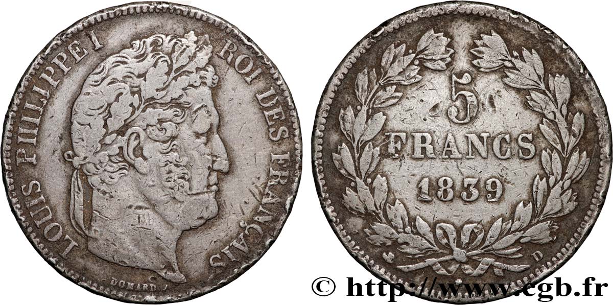 5 francs IIe type Domard 1839 Lyon F.324/78 VF 