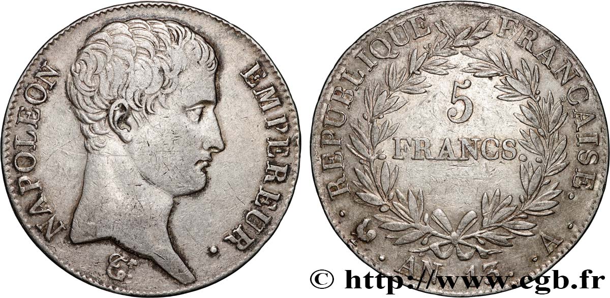 5 francs Napoléon Empereur, Calendrier révolutionnaire 1805 Paris F.303/2 SS 