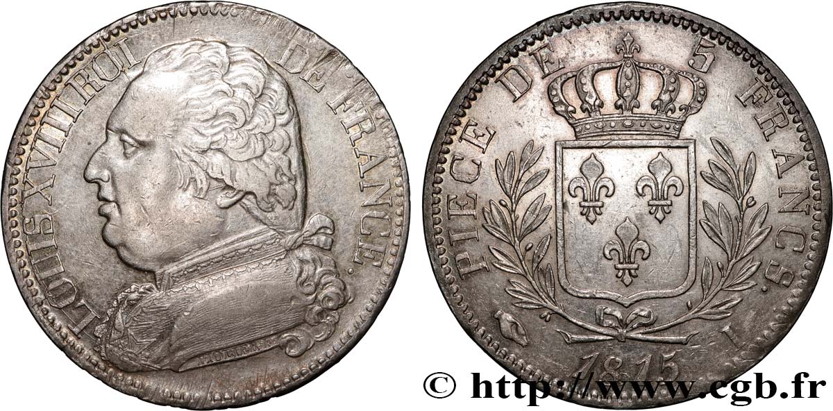 5 francs Louis XVIII, buste habillé 1815 Limoges F.308/20 TTB+ 