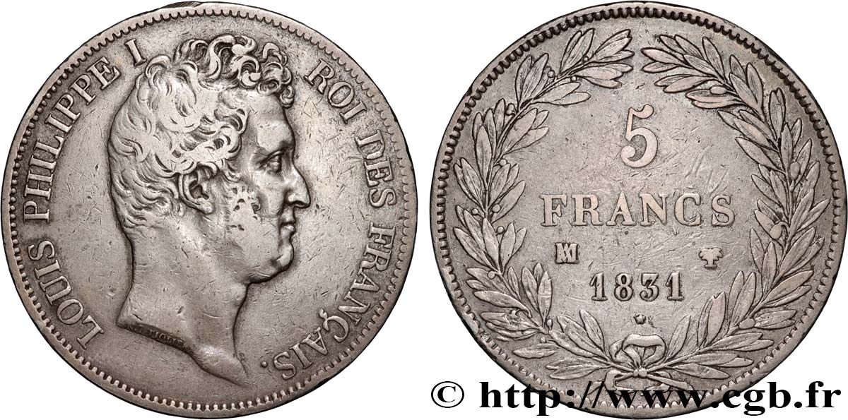 5 francs type Tiolier avec le I, tranche en creux 1831 Marseille F.315/23 MBC 