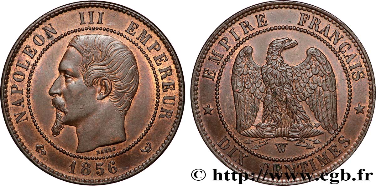 Dix centimes Napoléon III, tête nue 1856 Lille F.133/40 SC63 