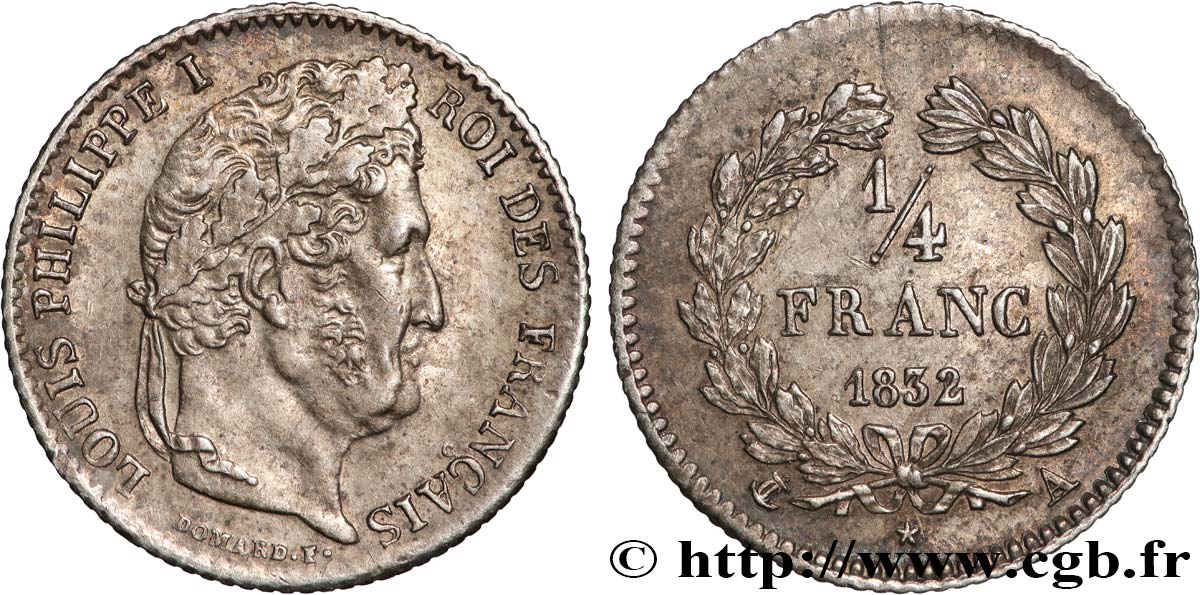 1/4 franc Louis-Philippe 1832 Paris F.166/12 MBC+ 