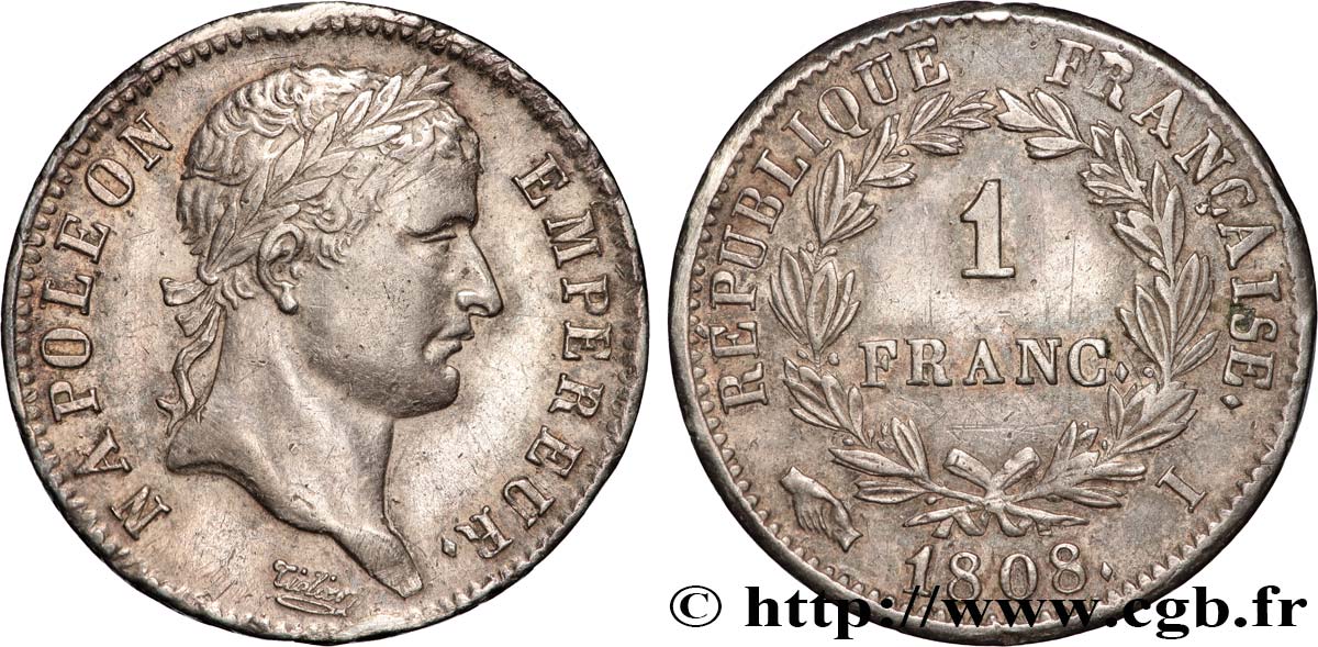 1 franc Napoléon Ier tête laurée, République française 1808 Limoges F.204/7 SS 