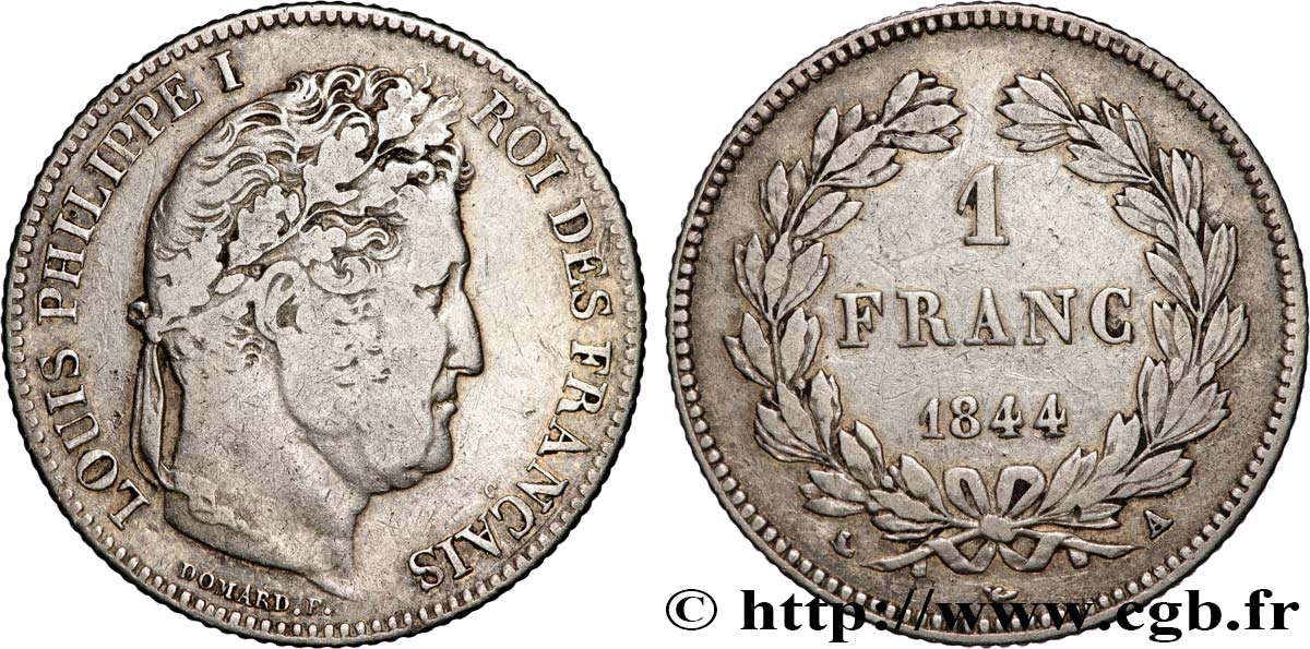 1 franc Louis-Philippe, couronne de chêne 1844 Paris F.210/95 TB 