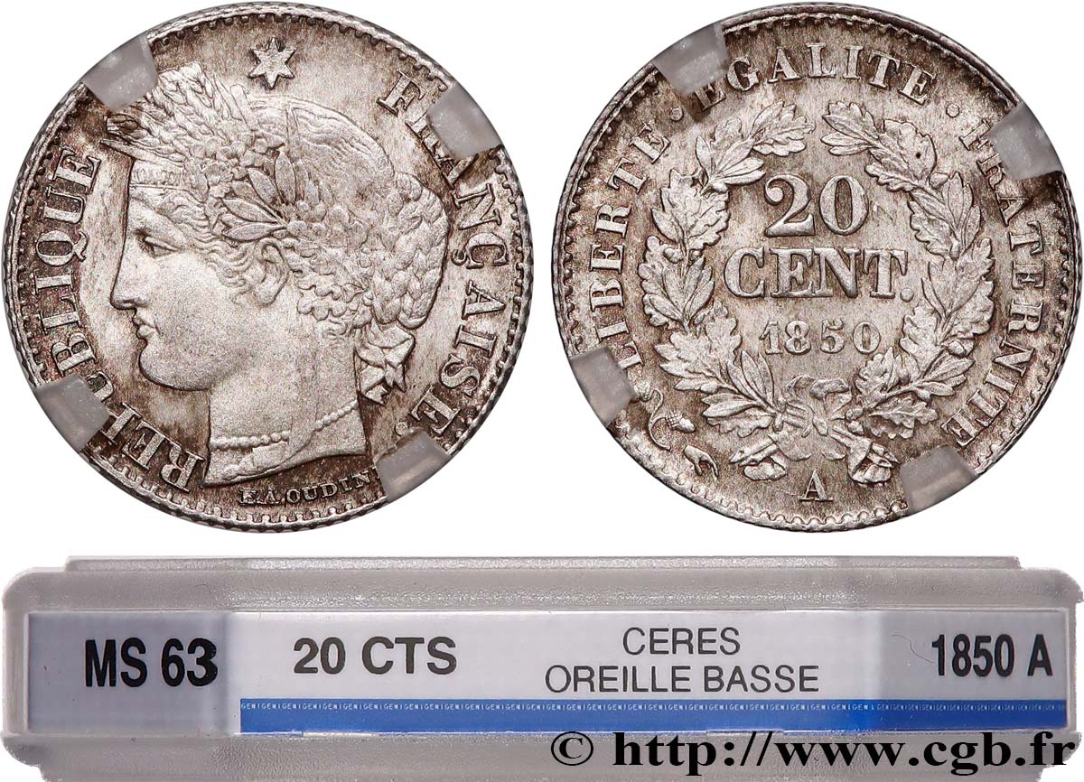 20 centimes Cérès, IIe République 1850 Paris F.146/2 SPL63 GENI