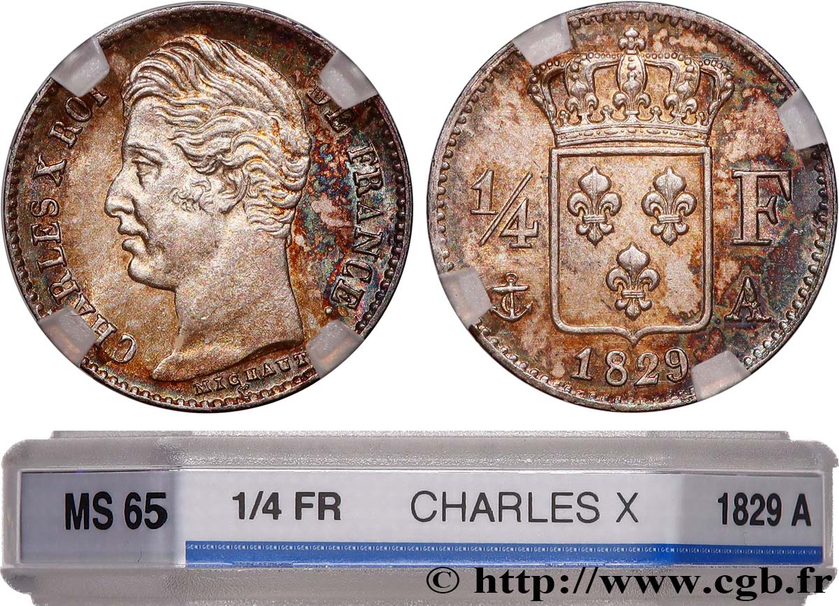 1/4 franc Charles X 1829 Paris F.164/29 MS65 GENI