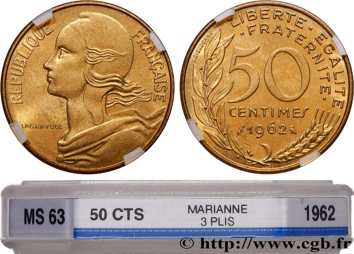 50 centimes Marianne, col à trois plis 1962 Paris F.197/2 SPL63 GENI