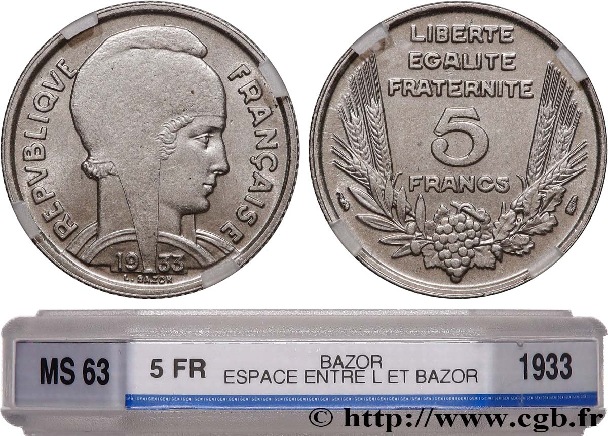 5 francs Bazor 1933  F.335/2 fST63 GENI