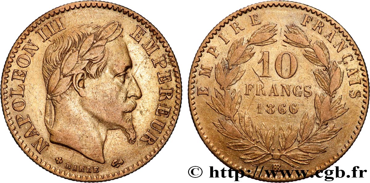 10 francs or Napoléon III, tête laurée 1866 Strasbourg F.507A/13 S 