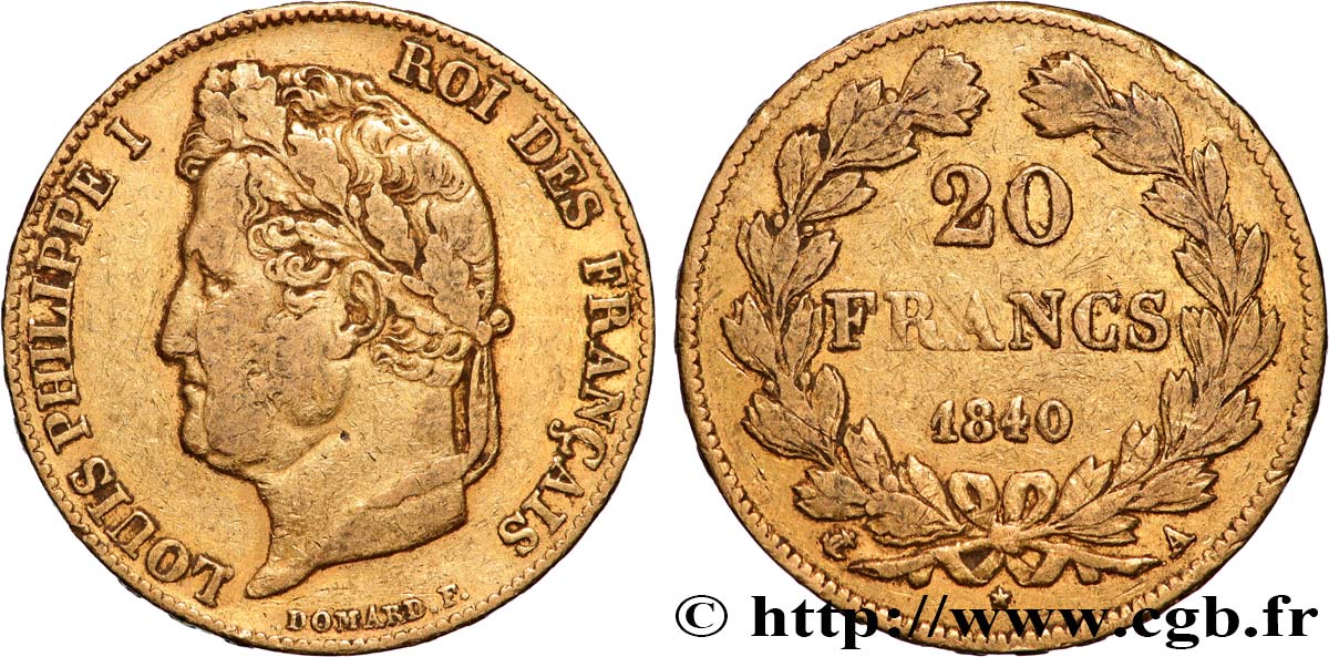 20 francs or Louis-Philippe, Domard 1840 Paris F.527/22 S 