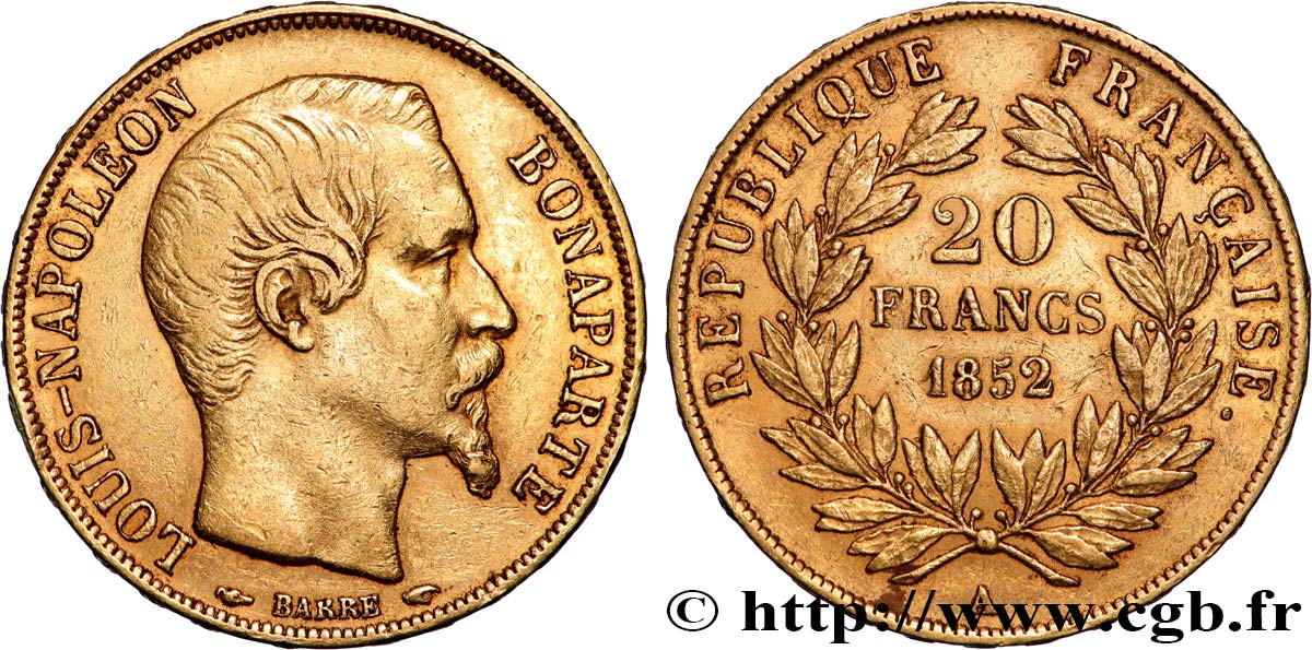 20 francs or Louis-Napoléon 1852 Paris F.530/1 MBC 