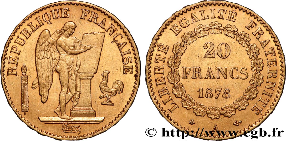 20 francs or Génie, Troisième République 1878 Paris F.533/6 MBC+ 