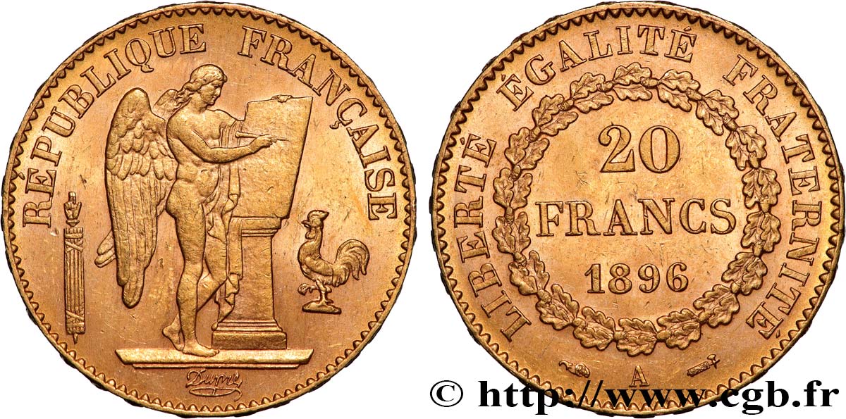 20 francs or Génie, Troisième République 1896 Paris F.533/20 AU 