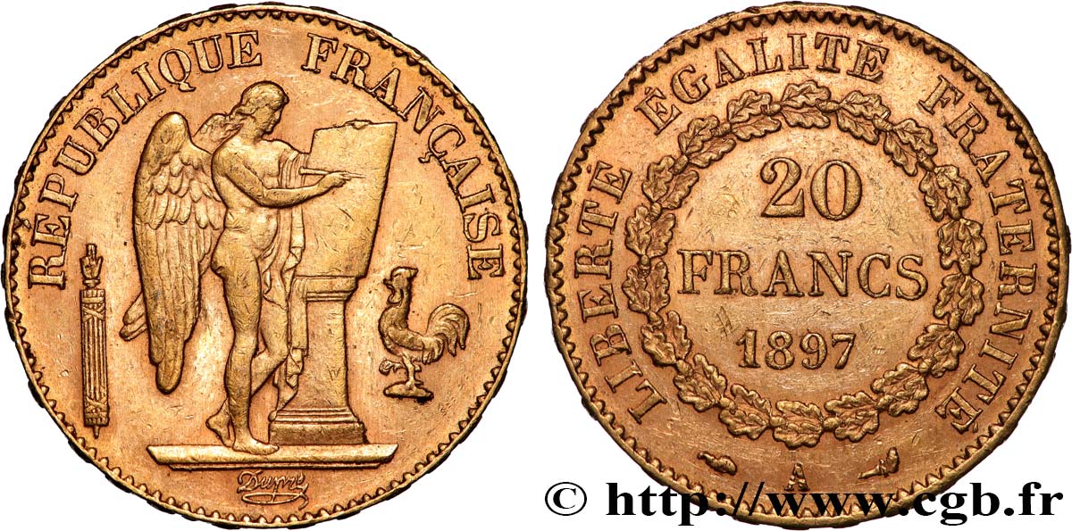 20 francs or Génie, Troisième République 1897 Paris F.533/22 AU 