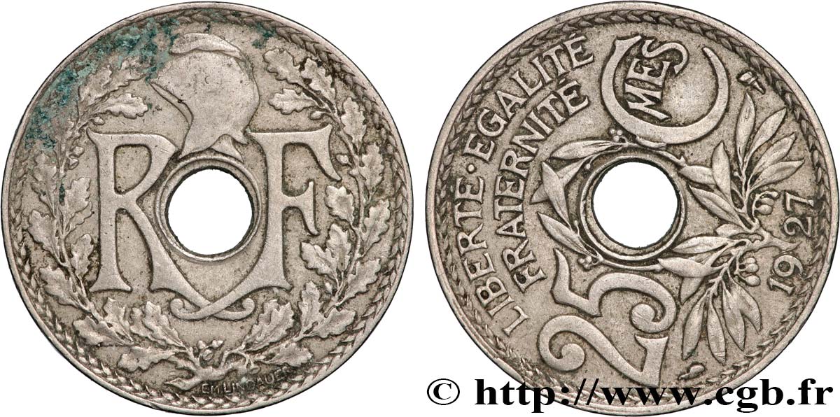 25 centimes Lindauer, Fauté Coins Tournés -13 min/-78° 1927  F.171/11 var. BC 