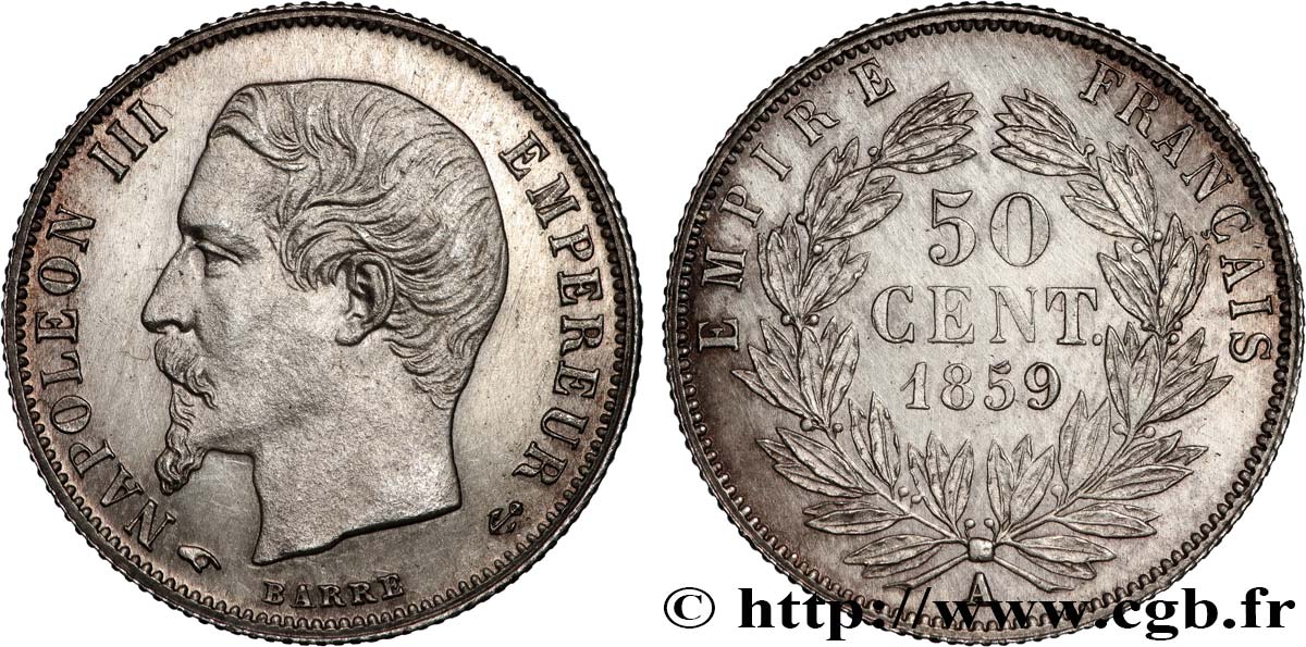 50 centimes Napoléon III, tête nue 1859 Paris F.187/10 VZ+ 