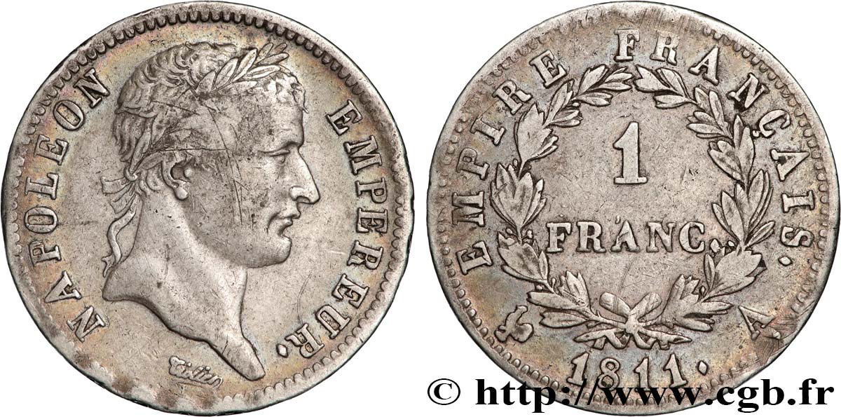 1 franc Napoléon Ier tête laurée, Empire français 1811 Paris F.205/28 BC+ 