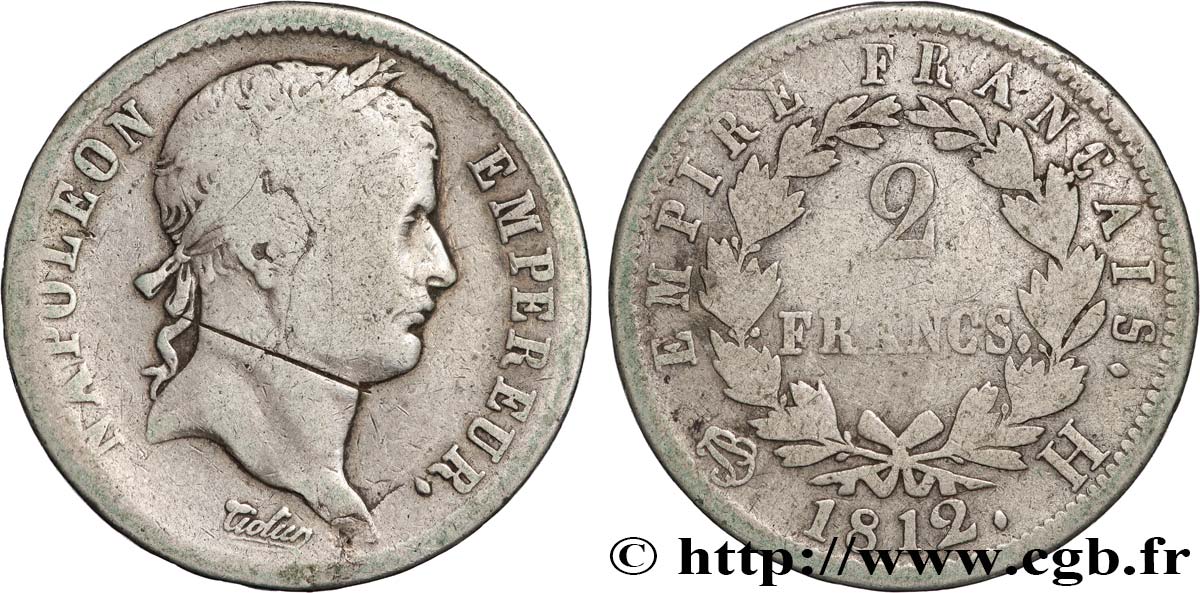 2 francs Napoléon Ier tête laurée, Empire français 1812 La Rochelle F.255/42 B 