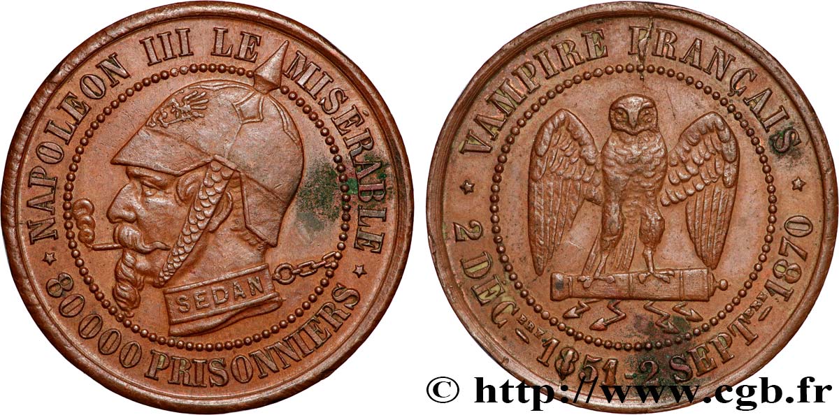 Médaille satirique Cu 27, type A “Éclairs et cigarette” 1870  Schw.A1a  SUP 