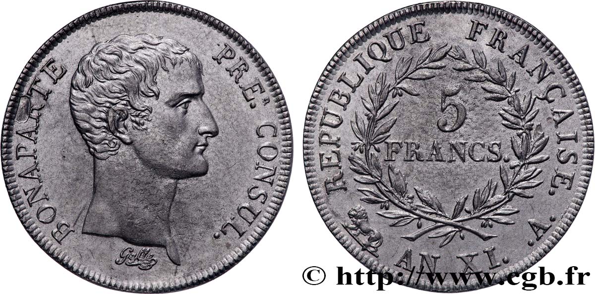 Reproduction de l’Épreuve de 5 francs de Galle (1er tour) 1803 Paris T.T.1045 b.cop SUP+ 