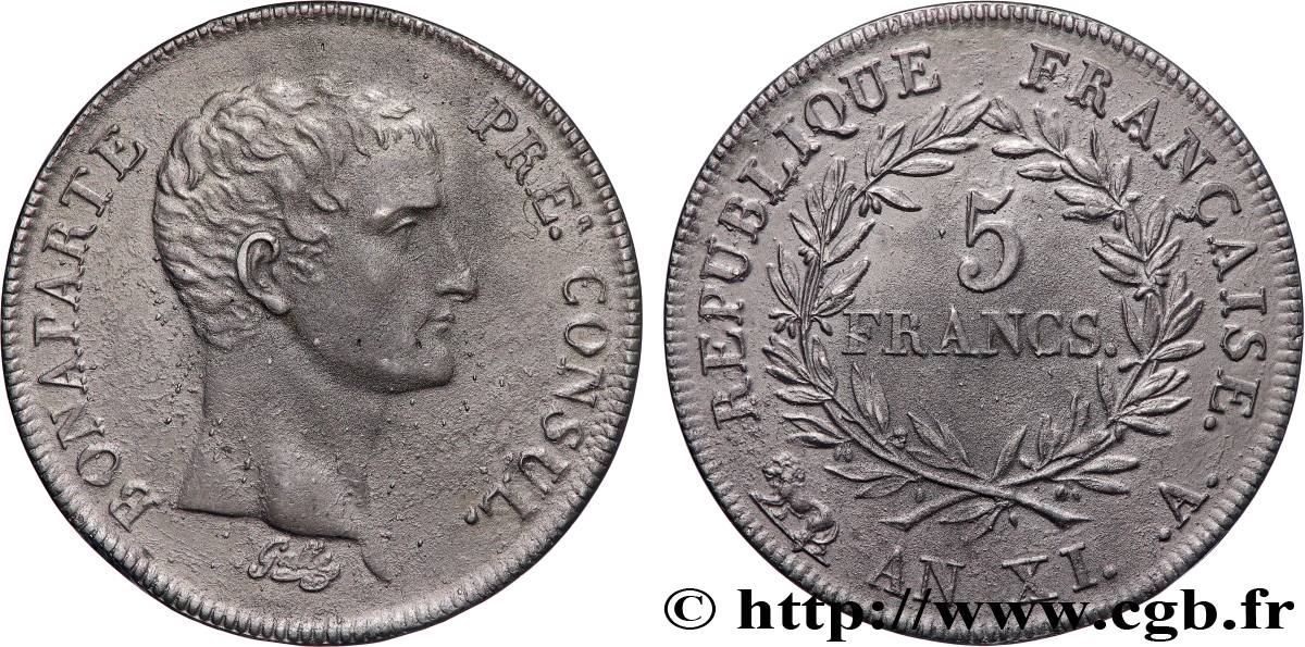 Reproduction de l’Épreuve de 5 francs de Galle (1er tour) 1803 Paris T.T.1045 b.cop SUP 