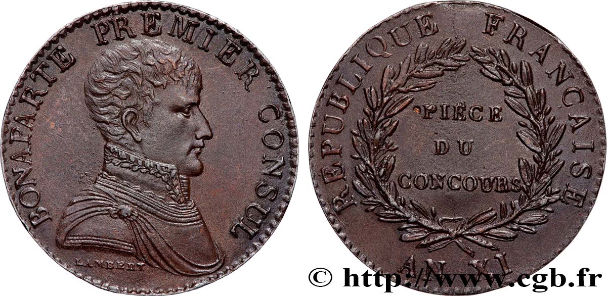 Reproduction en métal blanc bronzé de l’Épreuve de 5 francs de Lambert 1803 Paris T.T.1049 cop SUP+ 