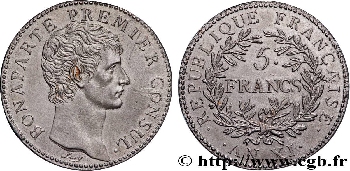 Reproduction de l’Épreuve de 5 francs de Lavy 1803 Paris T.T.1050 cop SUP+ 